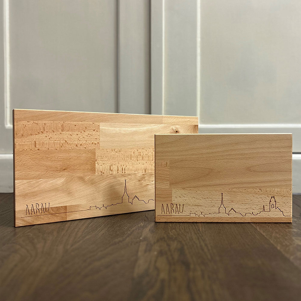 Holzbrett mit Aarau Silhouette